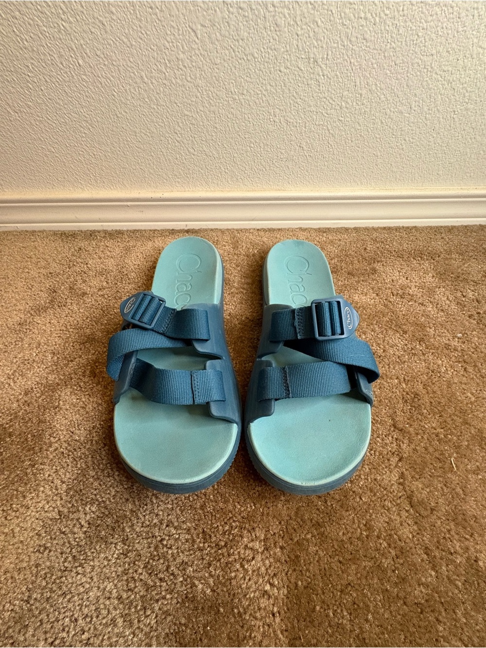 Chaco Women's Teal and Light Teal Adjustable Slide Sandals